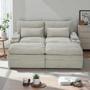 71" Convertible Sectional Sofa Bed with Storage & 2 Ottomans - 1 of 4