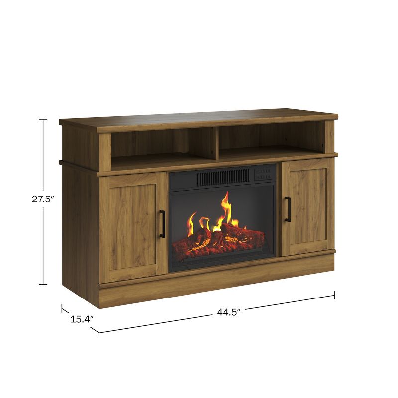 TV Stand with Electric Fireplace - Media Console with Storage Cabinet, Remote Control, Adjustable Heat, and LED Flames by Northwest (Brown), 3 of 13