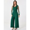 Allegra K Women's Elegant V Neck Mesh Long Sleeve Loose Wide Leg Party Jumpsuits - 2 of 4