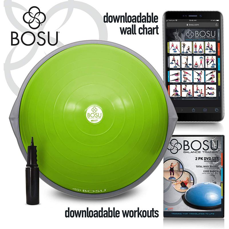 Bosu 65-Centimeter Dynamic Non-Slip Travel-Size Home Gym Workout Balance Ball Pod Trainer for Strength and Flexibility, Lime Green, 2 of 7