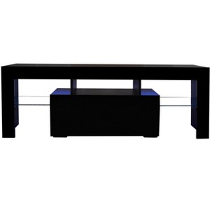 TiramisuBest TV Stand Electric Fireplace TV Stand with Glass Shelves, 3D Fireplace TV Stand with LED Lights Wood with USB Charging Outlet - 1 of 4