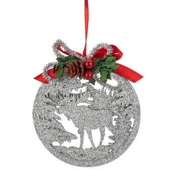 Northlight 4.25" Silver Glitter Moose 2-D Cut-Out Silhouette Christmas Ornament