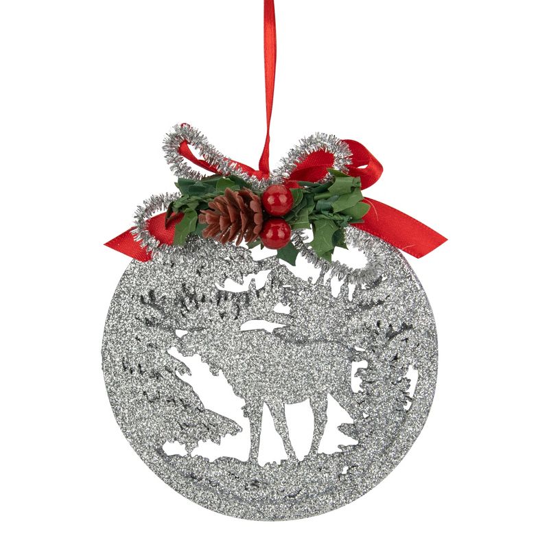 Northlight 4.25" Silver Glitter Moose 2-D Cut-Out Silhouette Christmas Ornament, 1 of 5