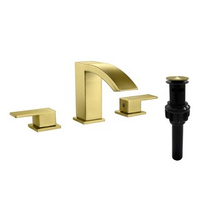 Cobbe Waterfall Bathroom sink Faucet for Vanity 3-Hole Installation 2-Handle Faucet with Pop-Up Drain Brushed Gold - 1 of 4