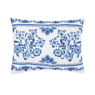 White and Blue Floral Pattern Outdoor Throw Pillow