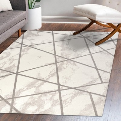 Grey Geometric Abstract 4' x 6' Easy-Care Synthetic Area Rug