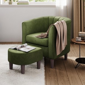 Accent Chair with Ottoman, Velvet Barrel Chair for Living Room - 1 of 4