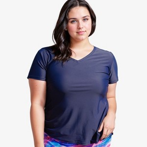 Calypsa Women's Plus Size V-Neck Short Sleeve Rashguard UPF 50+ Adele Swim Top - 1 of 3