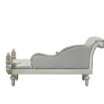 82" Beige Synthetic Leather Rococo Chaise Lounge with Champagne Finish