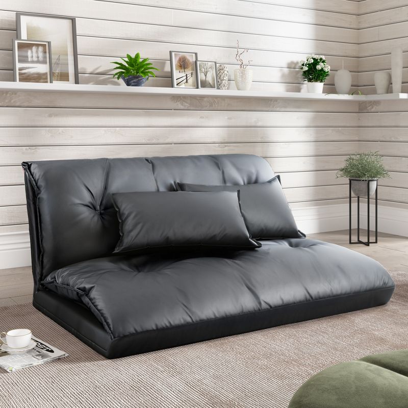 Oris 43.3" W PU Adjustable Folding Futon Sofa Video Gaming Sofa with Two Pillows Multifunctional Bean Bag Chair/Sofa-Maison Boucle, 2 of 10