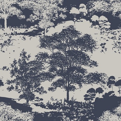 Meadow Notte Blue and Gold Trees Paste the Wall Wallpaper