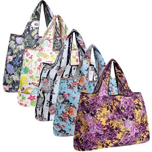 Wrapables Large Foldable Tote Nylon Reusable Grocery Bags, 5 Pack - 1 of 4
