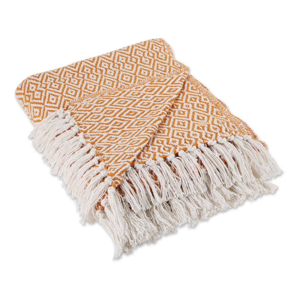 50"x60" Double Diamond Throw Blanket Pumpkin Spice - Design Imports: Cotton, Woven, Lightweight