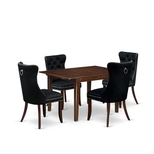 East West Furniture, 5 Piece Dinette Set Consists of a Rectangle Dining Table with Butterfly Leaf and 4 Padded Chairs, Mahogany - 1 of 4