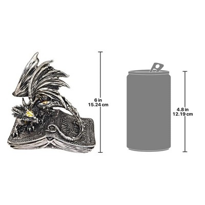Pendragon Guarding Codex Silver Resin Dragon Statue