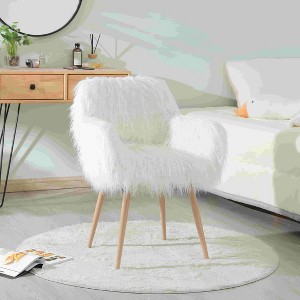 Racxily WHITE Faux Fur Dining&Side Chair -Soft Cushion Seat/Back,Beech Metal Legs with Floor Protectors,Cozy Elegant Style for Dining/Guest Rooms - 1 of 4