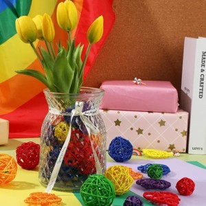 48Pcs Decorative Rattan Balls, Rainbow Round and Heart Shaped, for Home Wedding Table Centerpieces, Vase Fillers, Aromatherapy and Pride Party Decor - 1 of 4