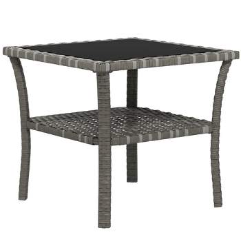Outsunny 2-Tier Design Patio Wicker Coffee Table, Aluminum, Glass Top Side Table