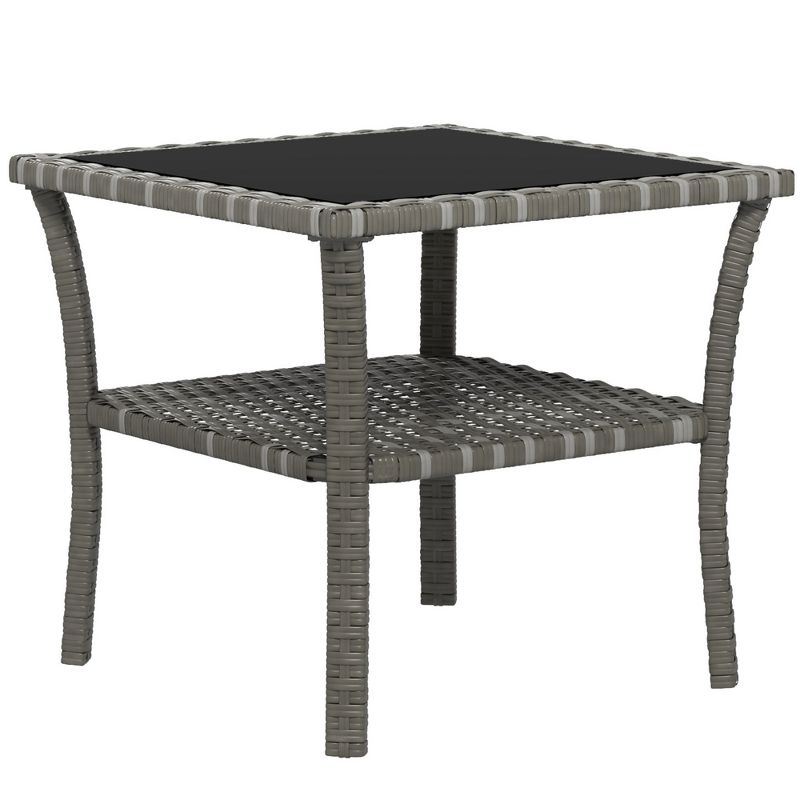 Outsunny 2-Tier Design Patio Wicker Coffee Table, Aluminum, Glass Top Side Table, 1 of 7