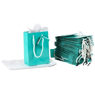 Blue Panda 20-Pack Small Teal Paper Gift Bags with Tissue Paper & Handles for Party 4.75 x 6.75 x 2.5 inches