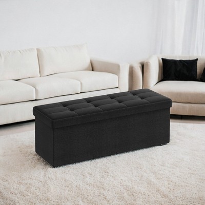 43" Folding Storage Ottoman Bench, Ottoman with Storage, End of Bed Bench, Storage Chest, Foot Rest Stool, Padded Seat