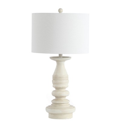 Jareth White Wash Traditional Table Lamp Set with Cotton Shade