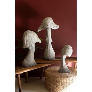 Set of Three Grey Metal Mushrooms White-Washed Garden Decor – 31 Inch by Kalalou - 1 of 3