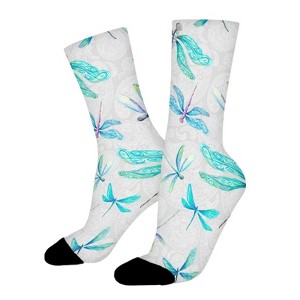Dragonflies On Paisley Women Printed Crew Socks Funny Funky Socks Soft Polyester Novelty Gifts for Artists Men - 1 of 1