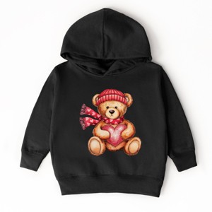 Valentine Teddy Bear Beanie - Toddler Hoodie - 1 of 4