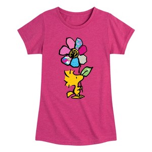 Girls' - Peanuts - Woodstock With Flower And Pattern Fitted Short Sleeve Graphic T-Shirt - 1 of 4