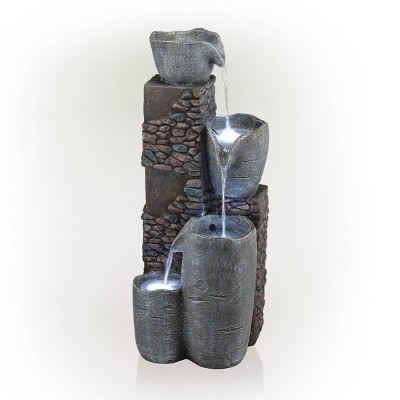 42" Gray Polyresin 4-Tier Outdoor Fountain with LED Lights