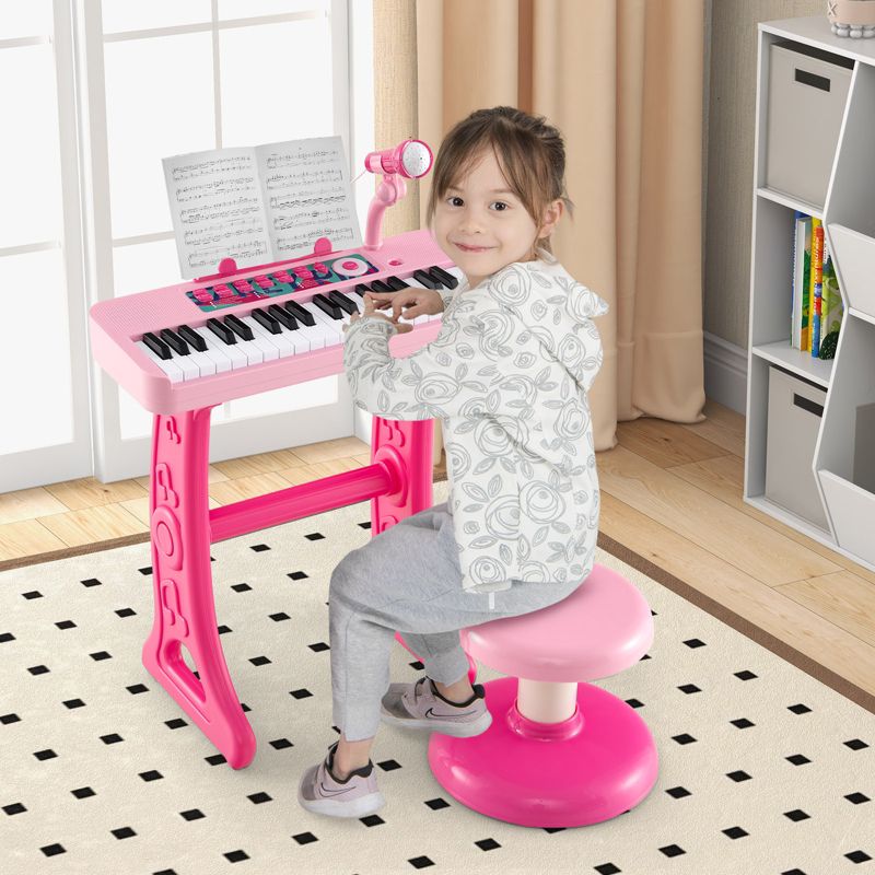 Costway 37-Key Kids Piano Keyboard Toy Musical Electronic Instrument with Stool Pink\Blue\Black, 2 of 11