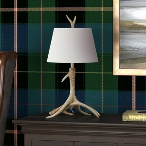 Hudson and Canal 27" Rustic Lodge Antler Design Lamp: Weathered Look, Polyester Drum Shade - 1 of 4