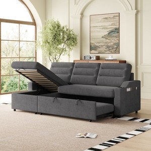 83.5" Convertible Sleeper Sofa with Storage Recliner & Cup Holder, Polyester Fabric (Space-Saving Design) - 1 of 4