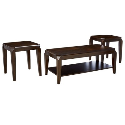 Set of 3 Coffee/End Table Walnut Brown - Benzara