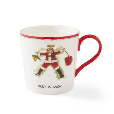 Kit Kemp by Spode 12oz Festive Christmas Mug, Best In Snow Doodle Mug, Fine China Holiday Coffee Mug with Handle, A Cheerful Christmas Essential