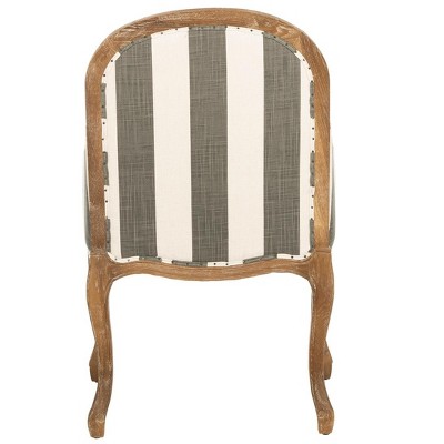 Transitional Esther Striped Arm Chair in Grey & White with Oak Frame
