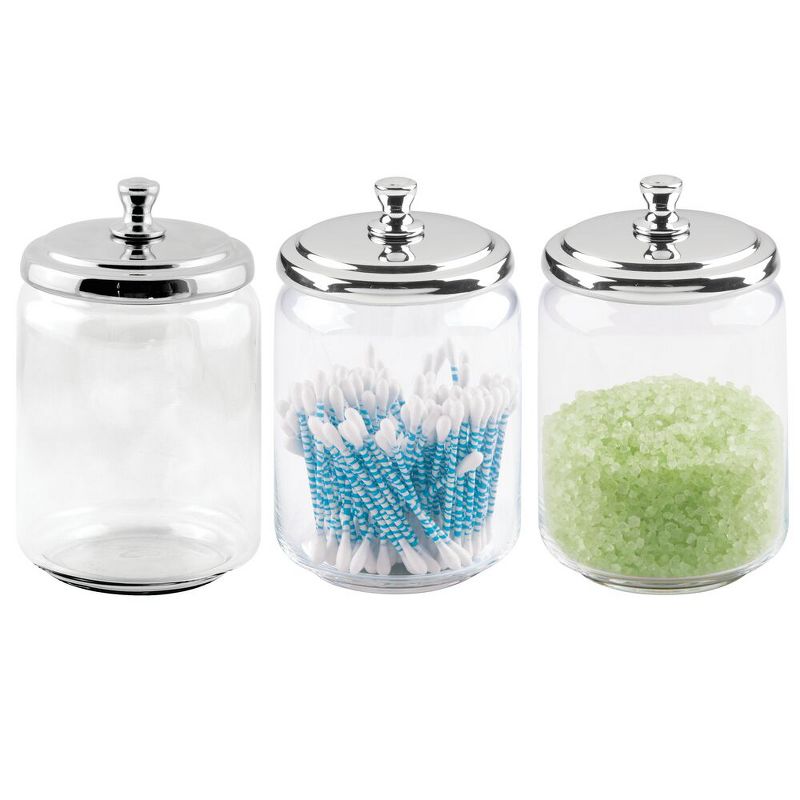 mDesign Small Round Glass Apothecary Storage Canister Jars, 3 Pack, 1 of 9