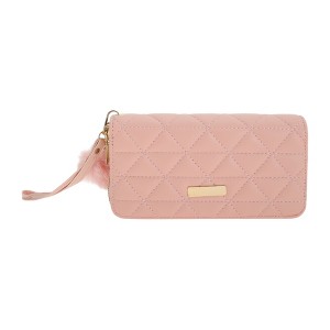 Unique Bargains Triangle Grid Wristband Plush Pom Double Zips Coin Purse Wallet 1 Pc - 1 of 4