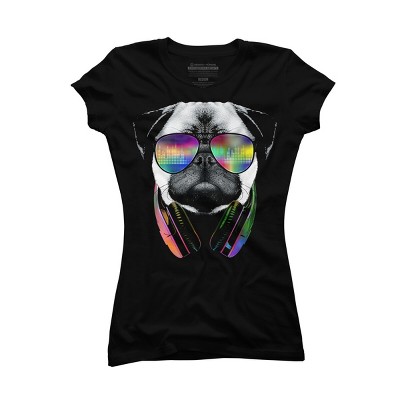 Junior's Design By Humans Rainbow Beat DJ Pug By clingcling T-Shirt