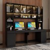 Famapy Black Spacious Double Desk Workstation Light Strips USB Ports - 2 of 4