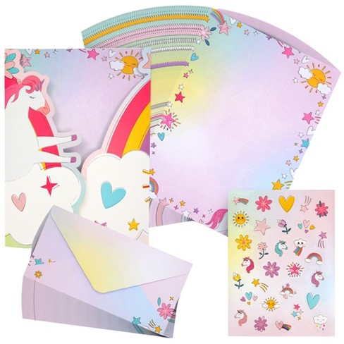 Pipilo Press Stationery Set, 60 Sheet Unicorn Stationery Paper With 30  Envelopes & Pocket Folder For Kids, 7.25 X 10.2 In : Target