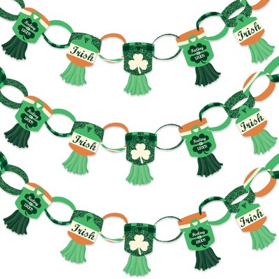 Big Dot of Happiness St. Patrick's Day - 90 Chain Links and 30 Paper Tassels Decoration Kit - Saint Patty's Day Party Paper Chains Garland - 21 feet