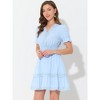 INSPIRE CHIC Women's V Neck Smocked Elastic Waist Short Sleeve Boho Crochet Trim Mini Dress - 2 of 4