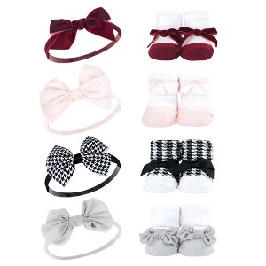 Hudson Baby Infant Girl Headband and Socks Giftset, Houndstooth Burgundy, One Size - 1 of 4