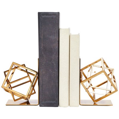 Gold Geometric Metal Bookends with Slip-Resistant Pads