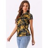 INSPIRE CHIC Women's Satin Stand Collar Work Cap Sleeve Floral Blouse - 4 of 4