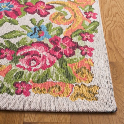 Classic Ivory and Rose Cotton Synthetic Floral Area Rug, 4' x 6'