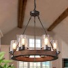 LNC Laius 6-Light 24.8" Siliver and Wood Wagon Wheel Farmhouse Glass Chandelier,With 6 Seeded Glass Shapde - 2 of 4