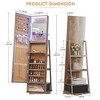 Fredees 360° Swivel LED Jewelry Cabinet, Lockable Wavy Mirror Organizer with Rear Shelves and Makeup Tray,White - 2 of 4